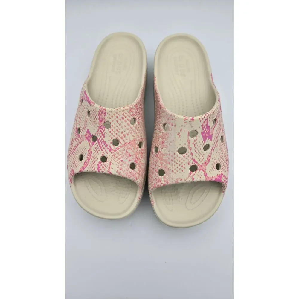 Crocs Women's Classic Platform Slide Sandal, Pink/Bone Size 7